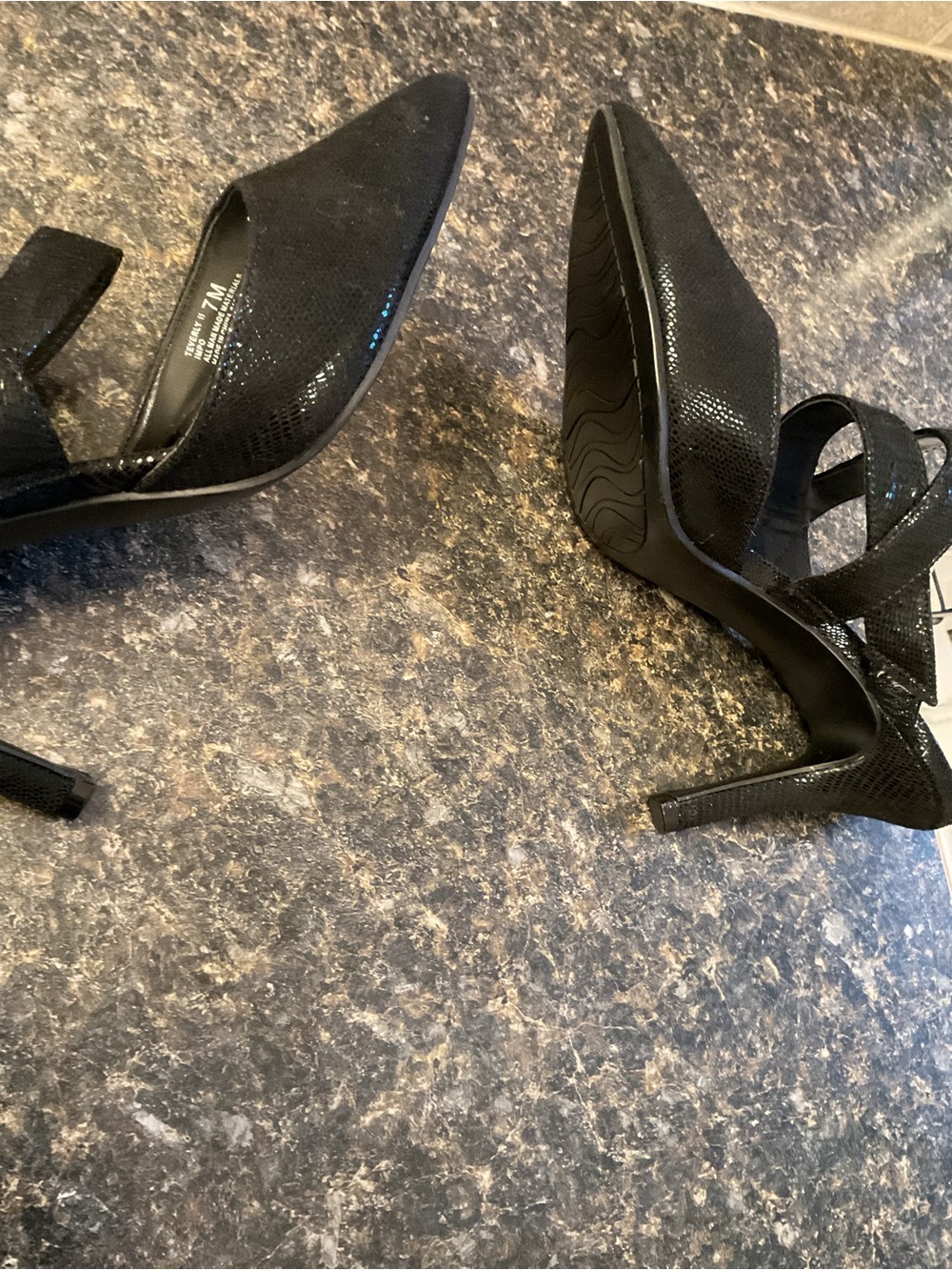 Impo Black Pointed Toe Slip-On Heels with Crisscross Straps - Picture 5 of 6